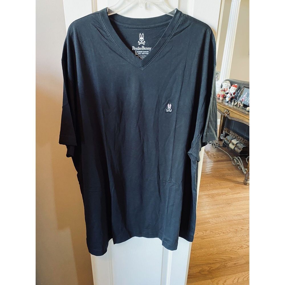 Pyscho Bunny V Neck Classic Logo Black Preppy Tee Shirt Size 1XL Big And Tall
